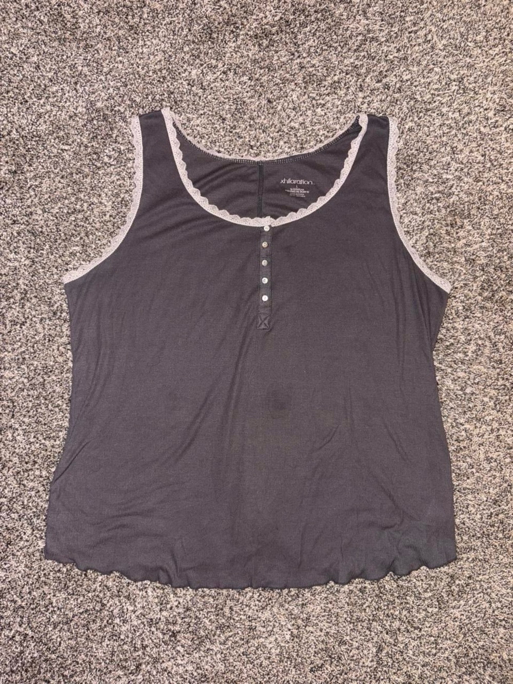 Y2K grey henley tank top with lace trim